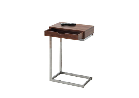 L&S Basics 10504 Accent Table - Walnut / Chrome Metal With A Drawer