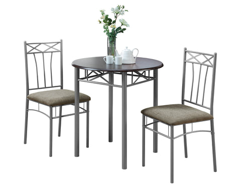 L&S Basics 10508 Dining Set - 3Pcs Set / Cappuccino / Silver Metal