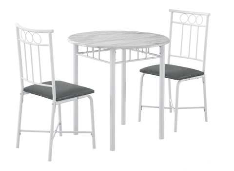 L&S Basics 10516 Dining Set - 3Pcs Set / White Marble / White Metal