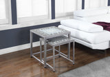 L&S Basics 10559 Nesting Table - 2Pcs Set / Grey / Blue Tile Top / Silver