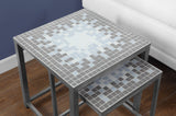 L&S Basics 10559 Nesting Table - 2Pcs Set / Grey / Blue Tile Top / Silver