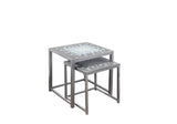 L&S Basics 10559 Nesting Table - 2Pcs Set / Grey / Blue Tile Top / Silver