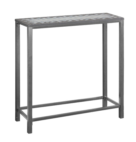 L&S Basics 10560 Console Table - Grey / Blue Tile Top / Hammered Silver