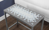 L&S Basics 10561 Accent Table - Grey / Blue Tile Top / Hammered Silver