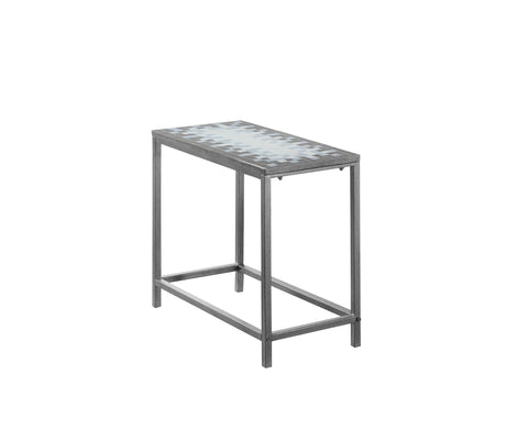L&S Basics 10561 Accent Table - Grey / Blue Tile Top / Hammered Silver