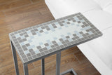L&S Basics 10562 Accent Table - Grey / Blue Tile Top / Hammered Silver