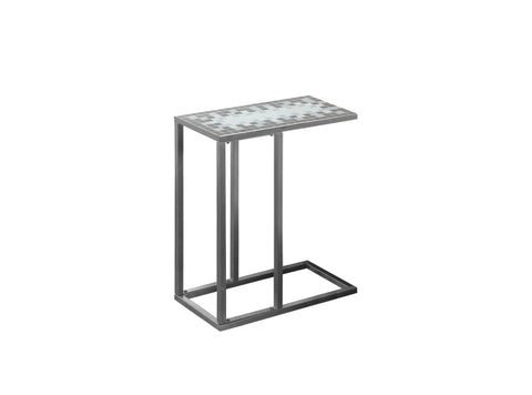 L&S Basics 10562 Accent Table - Grey / Blue Tile Top / Hammered Silver
