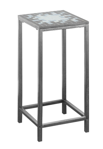 L&S Basics 10563 Accent Table - Grey / Blue Tile Top / Hammered Silver