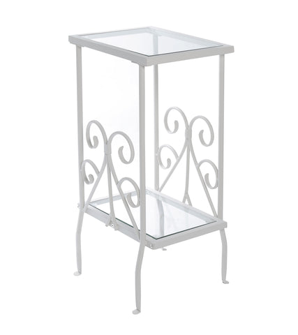 L&S Basics 10566 Accent Table - 30"H / White Metal With Tempered Glass