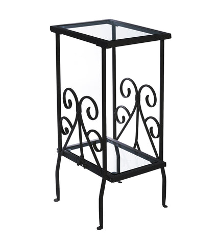 L&S Basics 10568 Accent Table - 30"H / Black Metal With Tempered Glass