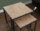 L&S Basics 10570 Nesting Table - 2Pcs Set / Terracotta Tile Top / Brown