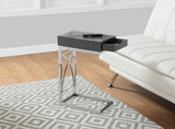 L&S Basics 10576 Accent Table - Chrome Metal / Glossy Grey With A Drawer