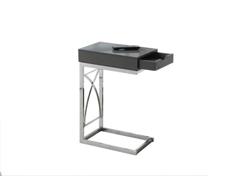 L&S Basics 10576 Accent Table - Chrome Metal / Glossy Grey With A Drawer
