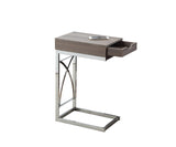 L&S Basics 10578 Accent Table - Chrome Metal / Dark Taupe With A Drawer