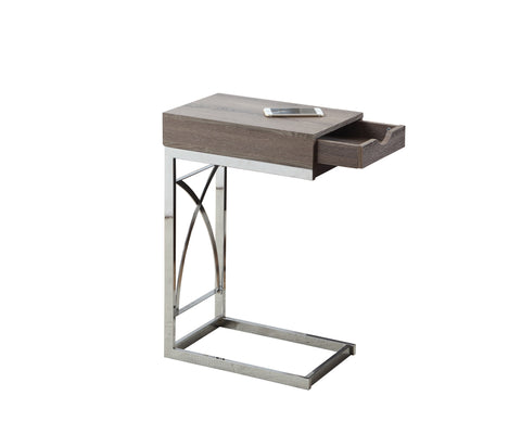 L&S Basics 10578 Accent Table - Chrome Metal / Dark Taupe With A Drawer