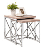 L&S Basics 10589 Nesting Table - 2Pcs Set / Natural With Chrome Metal