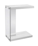 L&S Basics 10596 Accent Table - Glossy White With Tempered Glass
