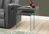 L&S Basics 10600 Nesting Table - 2Pcs Set / Grey With Tempered Glass