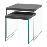 L&S Basics 10600 Nesting Table - 2Pcs Set / Grey With Tempered Glass
