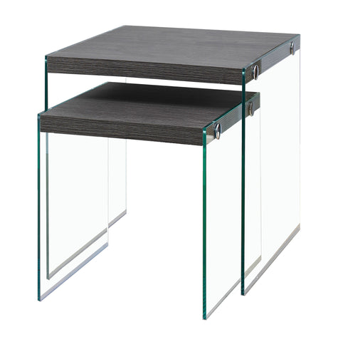 L&S Basics 10600 Nesting Table - 2Pcs Set / Grey With Tempered Glass