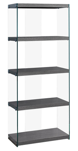 L&S Basics 10602 Bookcase - 60"H / Grey With Tempered Glass