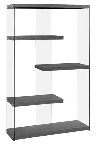 L&S Basics 10603 Bookcase - 60"H / Grey With Tempered Glass