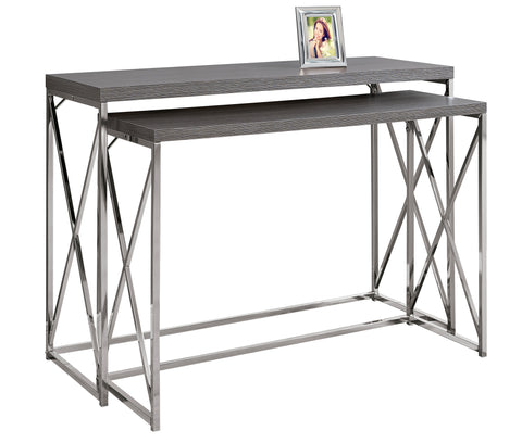 L&S Basics 10606 Console Table - 2Pcs / Grey With Chrome Metal
