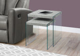 L&S Basics 10610 Nesting Table - 2Pcs Set / Grey Cement / Tempered Glass