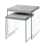 L&S Basics 10610 Nesting Table - 2Pcs Set / Grey Cement / Tempered Glass