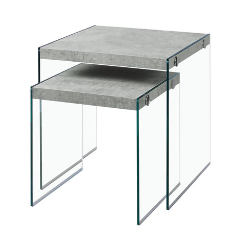 L&S Basics 10610 Nesting Table - 2Pcs Set / Grey Cement / Tempered Glass