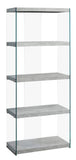 L&S Basics 10612 Bookcase - 60"H / Grey Cement With Tempered Glass