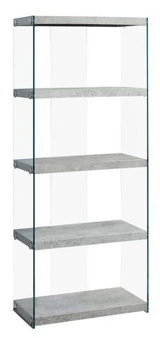 L&S Basics 10612 Bookcase - 60"H / Grey Cement With Tempered Glass