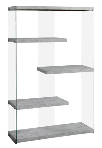 L&S Basics 10613 Bookcase - 60"H / Grey Cement With Tempered Glass