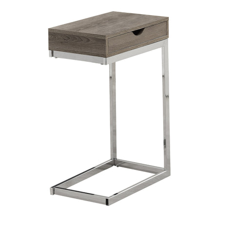 L&S Basics 10624 Accent Table - Chrome Metal / Dark Taupe With A Drawer