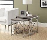 L&S Basics 10625 Nesting Table - 2Pcs Set / Dark Taupe With Chrome Metal