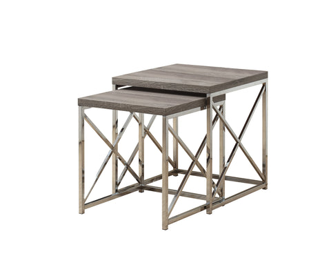 L&S Basics 10625 Nesting Table - 2Pcs Set / Dark Taupe With Chrome Metal