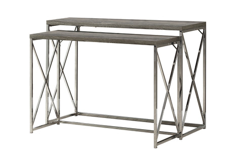 L&S Basics 10626 Console Table - 2Pcs / Dark Taupe With Chrome Metal