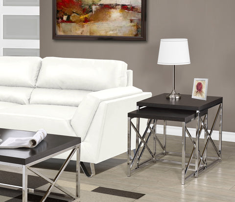 L&S Basics 10631 Nesting Table - 2Pcs Set / Cappuccino With Chrome Metal