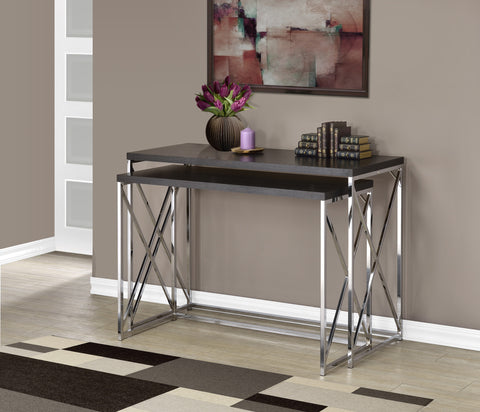 L&S Basics 10632 Console Table - 2Pcs / Cappuccino With Chrome Metal