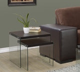 L&S Basics 10635 Nesting Table - 2Pcs Set / Cappuccino / Tempered Glass