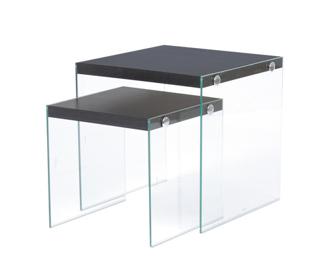 L&S Basics 10635 Nesting Table - 2Pcs Set / Cappuccino / Tempered Glass