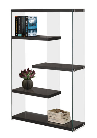 L&S Basics 10637 Bookcase - 60"H / Cappuccino With Tempered Glass