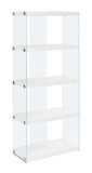 L&S Basics 10641 Bookcase - 60"H / Glossy White With Tempered Glass
