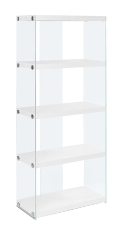 L&S Basics 10641 Bookcase - 60"H / Glossy White With Tempered Glass