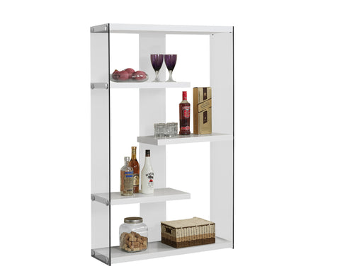 L&S Basics 10642 Bookcase - 60"H / Glossy White With Tempered Glass