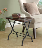 L&S Basics 10648 Accent Table - Cherry / Charcoal Black Metal Folding