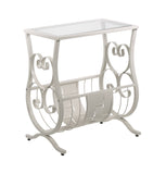 L&S Basics 10649 Accent Table - Antique White Metal With Tempered Glass
