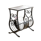 L&S Basics 10651 Accent Table - Satin Black Metal  With Tempered Glass