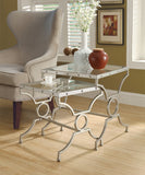 L&S Basics 10653 Nesting Table - 2Pcs Set / Silver With Tempered Glass
