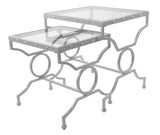 L&S Basics 10653 Nesting Table - 2Pcs Set / Silver With Tempered Glass